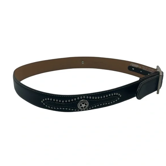 Nocona Men's 34 Belt Black Leather Western Cowboy Texas Star Studded N2479201 - Picture 3 of 8